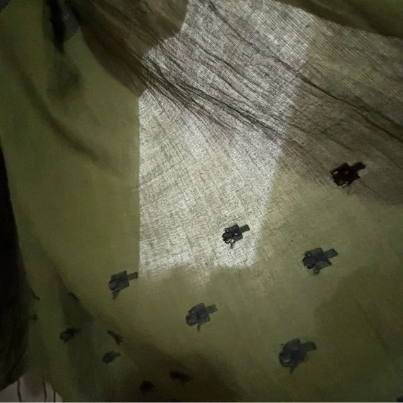 Eileen Fisher Organic Cotton Jamdani Olive Scarf with Black Chevron Pattern NWT - Picture 10 of 10